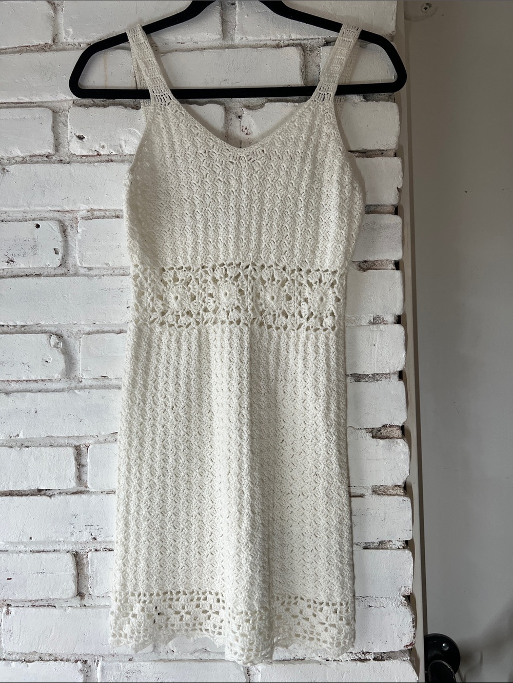 Handmade Crochet Cream Sundress tank top beach dress empire waist